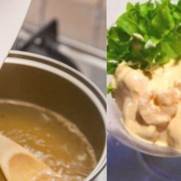 Brodo di carne e cocktail di gamberi Brodo di carne e cocktail di gamberi