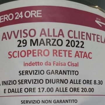 Sciopero mezzi 29 marzo 2022 Roma