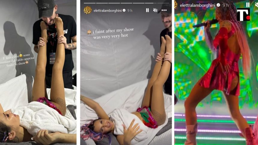 Elettra Lamborghini a gambe all’aria dopo il concerto: “Troppo caldo, sono svenuta”