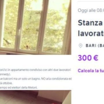 “Non si affitta a elettori della Meloni”: l’annuncio per una stanza a Bari scatena polemiche