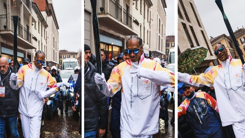 Snoop Dog, la torcia è olimpica: il rapper tedoforo di Milano Cortina: bagno di folla a Gallarate